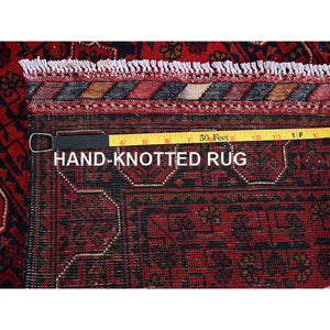 1'9"x5' Angels Red, Hand Knotted, Afghan Khamyab With Geometric Medallions Design, Soft 100% Wool, Natural Dyes, Short & Narrow Runner, Oriental Rug FWR4470