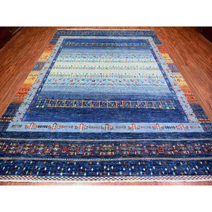 9'x12' Yale Blue, Fine Kashkuli Gabbeh With Small Animals And Human Figurines, Pure Wool, Natural Dyes, Hand Knotted, Oriental Rug FWR447606