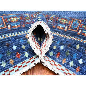 9'x12' Yale Blue, Fine Kashkuli Gabbeh With Small Animals And Human Figurines, Pure Wool, Natural Dyes, Hand Knotted, Oriental Rug FWR447606