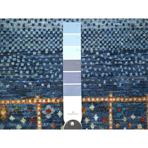 9'x12' Yale Blue, Fine Kashkuli Gabbeh With Small Animals And Human Figurines, Pure Wool, Natural Dyes, Hand Knotted, Oriental Rug FWR447606