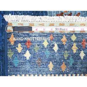 9'x12' Yale Blue, Fine Kashkuli Gabbeh With Small Animals And Human Figurines, Pure Wool, Natural Dyes, Hand Knotted, Oriental Rug FWR447606
