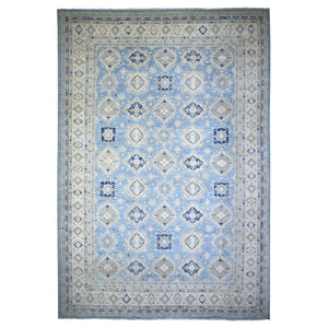 12'1"x17'4" Beau Blue with Huntington White, Vintage Look Kazak, Hand Knotted , Natural Dyes, High Grade Wool, Oversized Oriental Rug FWR447612
