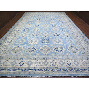 12'1"x17'4" Beau Blue with Huntington White, Vintage Look Kazak, Hand Knotted , Natural Dyes, High Grade Wool, Oversized Oriental Rug FWR447612
