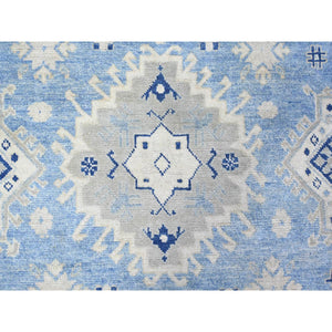 12'1"x17'4" Beau Blue with Huntington White, Vintage Look Kazak, Hand Knotted , Natural Dyes, High Grade Wool, Oversized Oriental Rug FWR447612