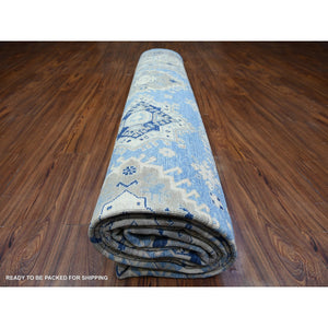 12'1"x17'4" Beau Blue with Huntington White, Vintage Look Kazak, Hand Knotted , Natural Dyes, High Grade Wool, Oversized Oriental Rug FWR447612