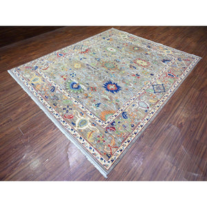 8'2"x9'9" Dolphin Gray, Hand Knotted, Natural Dyes, Vibrant Wool, Aryana With Ziegler Mahal All Over Colorful Design, Oriental Rug FWR447654