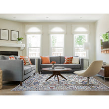 Load image into Gallery viewer, 8&#39;x9&#39;8&quot; Platinum Gray, Karajeh With All Over Geometric Design, Soft To The Touch Pile, Hand Knotted, Pure Wool, Oriental Rug FWR447666