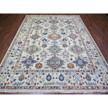 Load image into Gallery viewer, 8&#39;x9&#39;8&quot; Platinum Gray, Karajeh With All Over Geometric Design, Soft To The Touch Pile, Hand Knotted, Pure Wool, Oriental Rug FWR447666