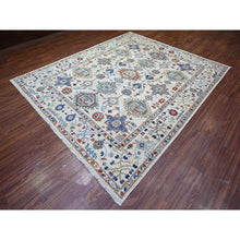 Load image into Gallery viewer, 8&#39;x9&#39;8&quot; Platinum Gray, Karajeh With All Over Geometric Design, Soft To The Touch Pile, Hand Knotted, Pure Wool, Oriental Rug FWR447666