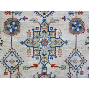 8'x9'8" Platinum Gray, Karajeh With All Over Geometric Design, Soft To The Touch Pile, Hand Knotted, Pure Wool, Oriental Rug FWR447666