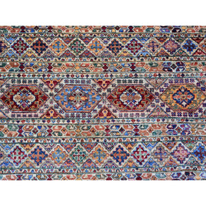 8'10"x11'10" Vista White, Afghan Super Kazak With Khorjin Design With Colorful Tassels, Natural Dyes, Densely Woven Ghazni Wool, Hand Knotted, Oriental Rug FWR447714