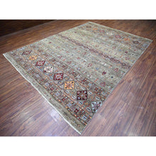 Load image into Gallery viewer, 8&#39;6&quot;x11&#39;8&quot; Sage Gray, Vegetable Dyes, Hand Knotted, Afghan Super Kazak With Khorjin Design With Colorful Tassels, Densely Woven, Shiny Wool, Oriental Rug FWR447726
