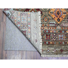 Load image into Gallery viewer, 8&#39;6&quot;x11&#39;8&quot; Sage Gray, Vegetable Dyes, Hand Knotted, Afghan Super Kazak With Khorjin Design With Colorful Tassels, Densely Woven, Shiny Wool, Oriental Rug FWR447726