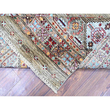 Load image into Gallery viewer, 8&#39;6&quot;x11&#39;8&quot; Sage Gray, Vegetable Dyes, Hand Knotted, Afghan Super Kazak With Khorjin Design With Colorful Tassels, Densely Woven, Shiny Wool, Oriental Rug FWR447726