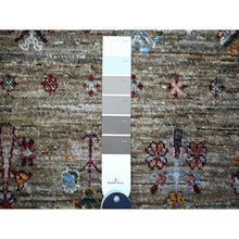 Load image into Gallery viewer, 8&#39;6&quot;x11&#39;8&quot; Sage Gray, Vegetable Dyes, Hand Knotted, Afghan Super Kazak With Khorjin Design With Colorful Tassels, Densely Woven, Shiny Wool, Oriental Rug FWR447726