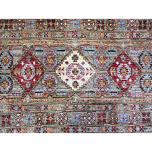 Load image into Gallery viewer, 8&#39;6&quot;x11&#39;8&quot; Sage Gray, Vegetable Dyes, Hand Knotted, Afghan Super Kazak With Khorjin Design With Colorful Tassels, Densely Woven, Shiny Wool, Oriental Rug FWR447726