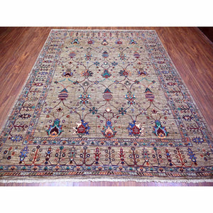7'9"x9'6" Carbon Gray, Hand Knotted, Sultani Pomegranate Design, Shiny And Soft Wool, Vegetable Dyes, Densely Woven Oriental Rug FWR447744