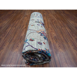 7'9"x9'6" Carbon Gray, Hand Knotted, Sultani Pomegranate Design, Shiny And Soft Wool, Vegetable Dyes, Densely Woven Oriental Rug FWR447744