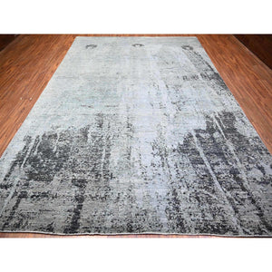 8'10"x12'9" Cloud Gray, Tone On Tone, Modern Galaxy  Design, Pure Wool, Hand Knotted, Oriental Rug FWR447768