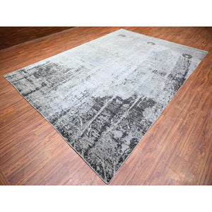 8'10"x12'9" Cloud Gray, Tone On Tone, Modern Galaxy  Design, Pure Wool, Hand Knotted, Oriental Rug FWR447768