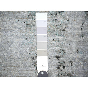 8'10"x12'9" Cloud Gray, Tone On Tone, Modern Galaxy  Design, Pure Wool, Hand Knotted, Oriental Rug FWR447768