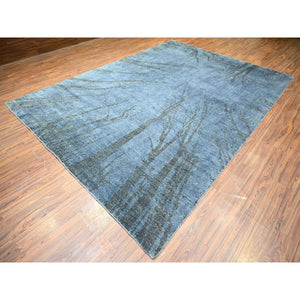 8'10"x12'1" Blue Gray, Modern Tree In The Dusk Design, 100% Wool, Natural Dyes, Tone On Tone, Hand Knotted, Oriental Rug FWR447774