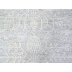 8'x9'10" Chrome Gray, Washed Out Khotan Inspired Pomegranate Design, High Grade Wool, Hand Knotted, Oriental Rug FWR447840