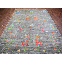 Load image into Gallery viewer, 8&#39;x9&#39;5&quot; Wolf Gray, Hand Knotted, Folk Art Willow And Cypress Tree Design Peshawar, Borderless, Shiny And Soft Wool, Oriental Rug FWR447864