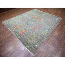 Load image into Gallery viewer, 8&#39;x9&#39;5&quot; Wolf Gray, Hand Knotted, Folk Art Willow And Cypress Tree Design Peshawar, Borderless, Shiny And Soft Wool, Oriental Rug FWR447864