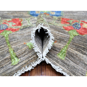 8'x9'5" Wolf Gray, Hand Knotted, Folk Art Willow And Cypress Tree Design Peshawar, Borderless, Shiny And Soft Wool, Oriental Rug FWR447864