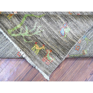 8'x9'5" Wolf Gray, Hand Knotted, Folk Art Willow And Cypress Tree Design Peshawar, Borderless, Shiny And Soft Wool, Oriental Rug FWR447864