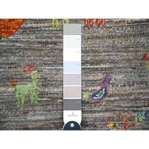 8'x9'5" Wolf Gray, Hand Knotted, Folk Art Willow And Cypress Tree Design Peshawar, Borderless, Shiny And Soft Wool, Oriental Rug FWR447864