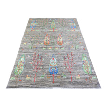 Load image into Gallery viewer, 5&#39;x6&#39;8&quot; Ice Gray, Natural Dyes, Ethnic Large Scale Tree Design, Extra Soft Wool, Hand Knotted, Afghan Aryana Collection, Oriental Rug FWR447876