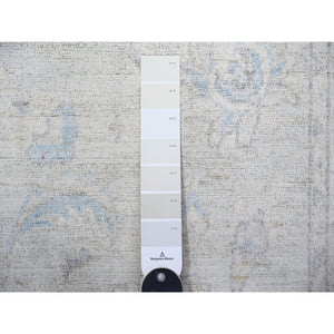 2'6"x12'2" Gray Goose, Washed Out Peshawar With Faded Colors, Vegetable Dyes, Extra Soft Wool, Hand Knotted, Runner Oriental Rug FWR447882