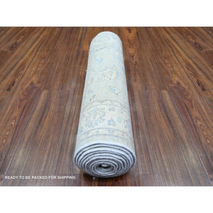 2'6"x12'2" Gray Goose, Washed Out Peshawar With Faded Colors, Vegetable Dyes, Extra Soft Wool, Hand Knotted, Runner Oriental Rug FWR447882