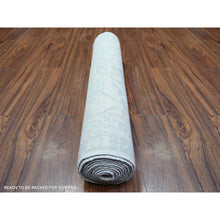 Load image into Gallery viewer, 3&#39;1&quot;x11&#39;7&quot; Frost White, Vegetable Dyes, Washed Out Peshawar With Faded Designs, Extra Soft Wool, Hand Knotted, Runner Oriental Rug FWR447894