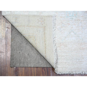 3'1"x5' Pearl White, Hand Knotted, 100% Wool, Vegetable Dyes, White Wash Peshawar with Faded Design, Oriental Rug FWR447900