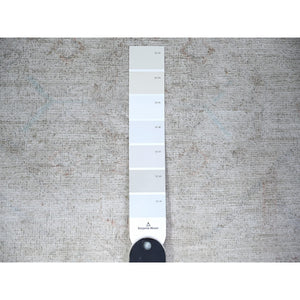 3'1"x5' Pearl White, Hand Knotted, 100% Wool, Vegetable Dyes, White Wash Peshawar with Faded Design, Oriental Rug FWR447900