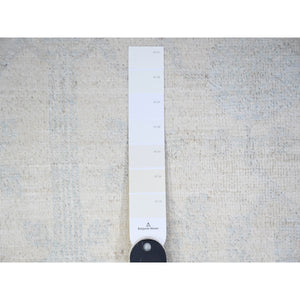 7'10"x9'5" Anti-Flash White, Hand Knotted, White Wash Khotan Inspired Pomegranate Design, Shiny Wool, Oriental Rug FWR448002