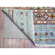 Load image into Gallery viewer, 8&#39;2&quot;x11&#39;10&quot; Blue Gray, Super Kazak Khorjin Design With Colorful Tassels, Hand Knotted, Vibrant Wool, Oriental Rug FWR448056