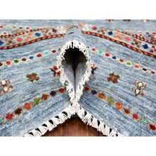 Load image into Gallery viewer, 8&#39;2&quot;x11&#39;10&quot; Blue Gray, Super Kazak Khorjin Design With Colorful Tassels, Hand Knotted, Vibrant Wool, Oriental Rug FWR448056