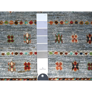 8'2"x11'10" Blue Gray, Super Kazak Khorjin Design With Colorful Tassels, Hand Knotted, Vibrant Wool, Oriental Rug FWR448056