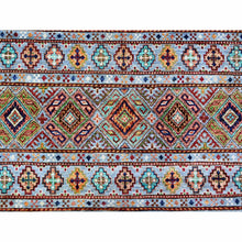 Load image into Gallery viewer, 8&#39;2&quot;x11&#39;10&quot; Blue Gray, Super Kazak Khorjin Design With Colorful Tassels, Hand Knotted, Vibrant Wool, Oriental Rug FWR448056