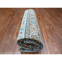 Load image into Gallery viewer, 8&#39;2&quot;x11&#39;10&quot; Blue Gray, Super Kazak Khorjin Design With Colorful Tassels, Hand Knotted, Vibrant Wool, Oriental Rug FWR448056