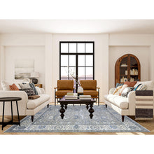 Load image into Gallery viewer, 7&#39;10&quot;x9&#39;9&quot; Electric Gray And Delicate White, Heriz All Over Design With Serrated Leaf Pattern, Pure Wool, Hand Knotted, Oriental Rug FWR448074