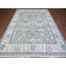 Load image into Gallery viewer, 7&#39;10&quot;x9&#39;9&quot; Electric Gray And Delicate White, Heriz All Over Design With Serrated Leaf Pattern, Pure Wool, Hand Knotted, Oriental Rug FWR448074