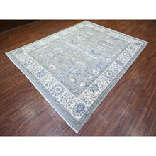 Load image into Gallery viewer, 7&#39;10&quot;x9&#39;9&quot; Electric Gray And Delicate White, Heriz All Over Design With Serrated Leaf Pattern, Pure Wool, Hand Knotted, Oriental Rug FWR448074