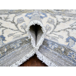 7'10"x9'9" Electric Gray And Delicate White, Heriz All Over Design With Serrated Leaf Pattern, Pure Wool, Hand Knotted, Oriental Rug FWR448074