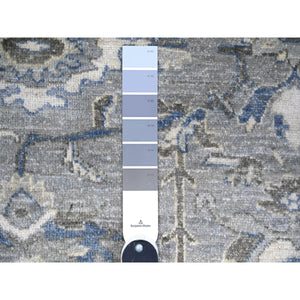 7'10"x9'9" Electric Gray And Delicate White, Heriz All Over Design With Serrated Leaf Pattern, Pure Wool, Hand Knotted, Oriental Rug FWR448074