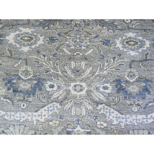 7'10"x9'9" Electric Gray And Delicate White, Heriz All Over Design With Serrated Leaf Pattern, Pure Wool, Hand Knotted, Oriental Rug FWR448074